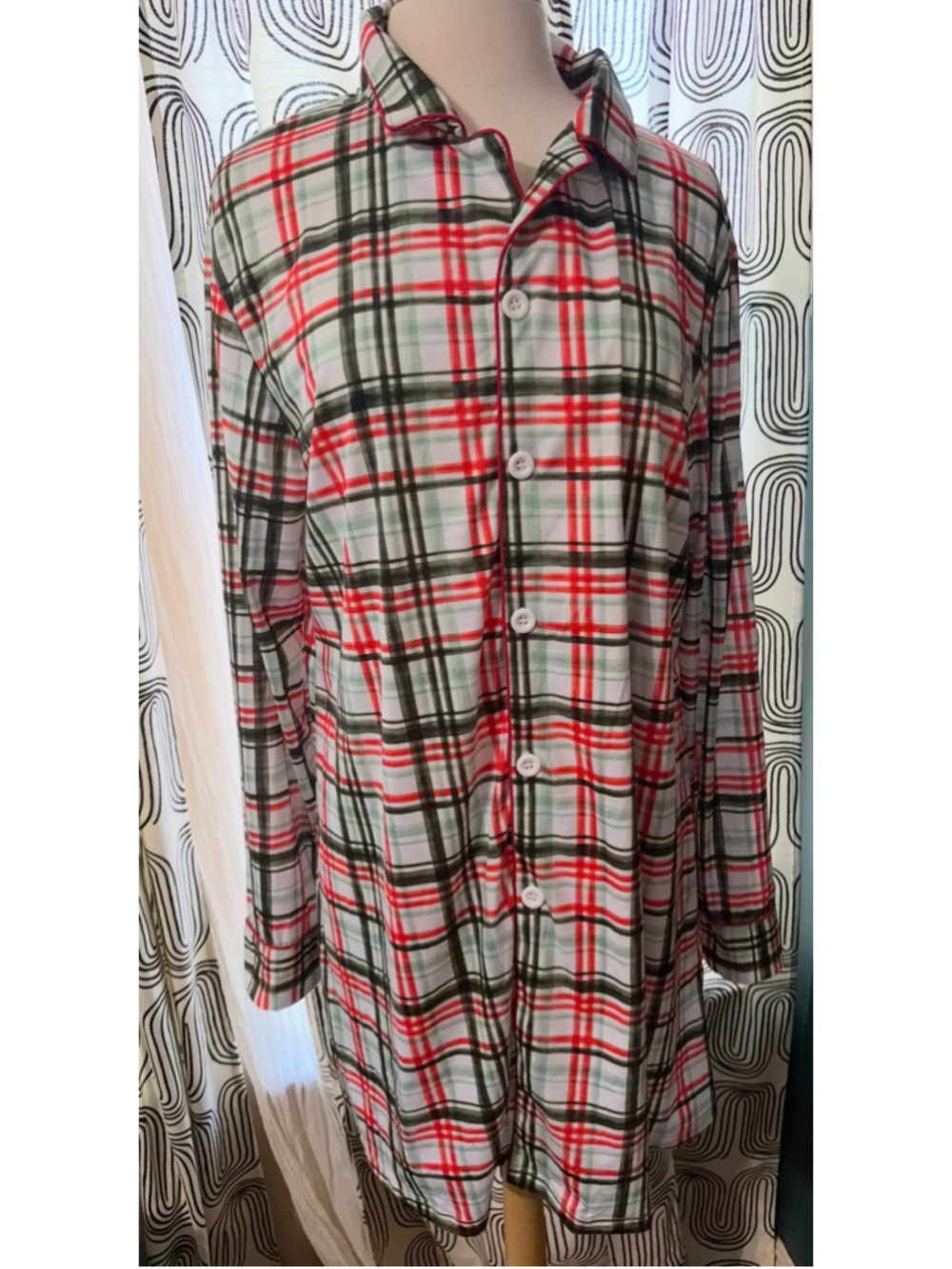 Women's Plaid Nightgown XXL White Red Green